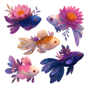 Floral Fish Drawing Vinyl Car Decal Sticker – Waterproof & UV-Resistant 6.826666666666667"