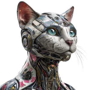 Cyborg Cat Humanoid Vinyl Car Decal Sticker – Waterproof & UV-Resistant 3.4133333333333336"