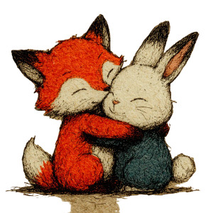 Fox Hugs Bunny V2 Vinyl Car Decal Sticker – Waterproof & UV-Resistant 3.4133333333333336"