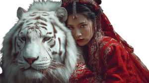 Asian Woman With Tiger Vinyl Car Decal Sticker – Waterproof & UV-Resistant 2.72"