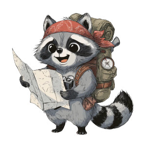 Adventurous Cartoon Raccoon Vinyl Car Decal Sticker – Waterproof & UV-Resistant 3.4133333333333336"