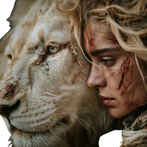 Woman And Wounded Lion Vinyl Car Decal Sticker – Waterproof & UV-Resistant 3.4133333333333336" Woman And Wounded Lion Vinyl Car Decal Sticker – Waterproof & UV-Resistant 3.4133333333333336"