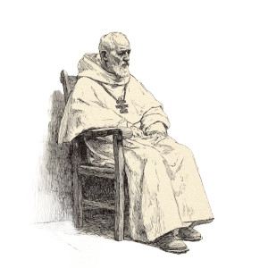 Elderly Friar Contemplating Vinyl Car Decal Sticker – Waterproof & UV-Resistant 3.4133333333333336"