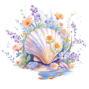Floral Seashell Scene Vinyl Car Decal Sticker – Waterproof & UV-Resistant 6.826666666666667"