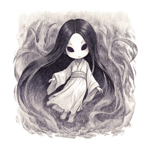 Chibi Ghost Nang Nak Vinyl Car Decal Sticker – Waterproof & UV-Resistant 3.4133333333333336"