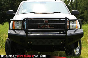 Upgrade your GMC Sierra 2500 HD/3500 HD with Fab Fours Bumper | Black Steel, One Piece Design, Direct Fit, Grille Guard, Tow Hooks