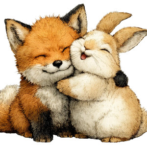 Fox Hugs Bunny V3 Vinyl Car Decal Sticker – Waterproof & UV-Resistant 3.4133333333333336"