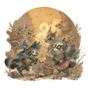 Mischievous Magical Raccoons Vinyl Car Decal Sticker – Waterproof & UV-Resistant 6.826666666666667"