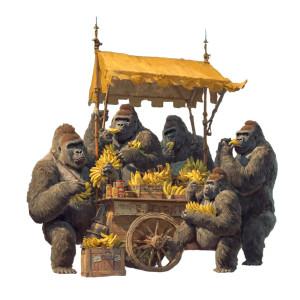 Gorillas Stealing Bananas Vinyl Car Decal Sticker – Waterproof & UV-Resistant 3.4133333333333336"