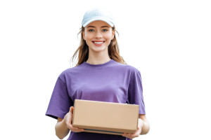 Happy Delivery Woman Vinyl Car Decal Sticker – Waterproof & UV-Resistant 5.97333333333333