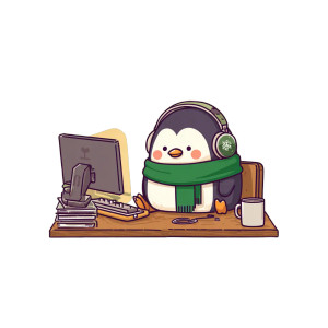 Desk Penguin Vinyl Car Decal Sticker – Waterproof & UV-Resistant 3.4133333333333336"