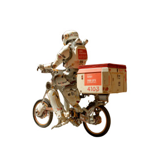 Futuristic Robot Courier Vinyl Car Decal Sticker – Waterproof & UV-Resistant 6.826666666666667"