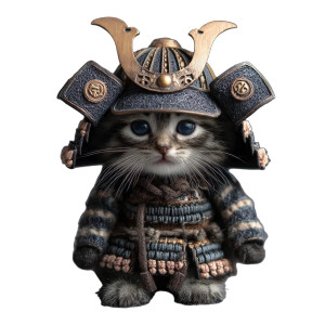 Samurai Baby Cat Vinyl Car Decal Sticker – Waterproof & UV-Resistant 3.4133333333333336"