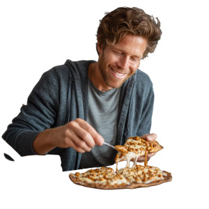 Man Enjoying Pizza Vinyl Car Decal Sticker – Waterproof & UV-Resistant 3.4133333333333336"