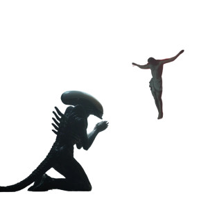 Alien At Cross Vinyl Car Decal Sticker – Waterproof & UV-Resistant 3.4133333333333336"