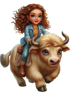 Girl Riding Yak Vinyl Car Decal Sticker – Waterproof & UV-Resistant 8.32"