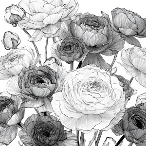 Ranunculus Line Art Vinyl Car Decal Sticker – Waterproof & UV-Resistant 6.826666666666667"