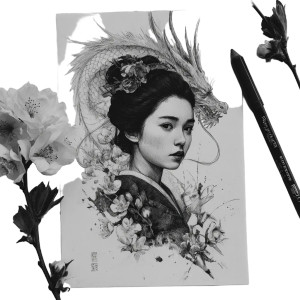 Geisha And Dragon V2 Vinyl Car Decal Sticker – Waterproof & UV-Resistant 3.4133333333333336"