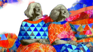 Quilted Women Chatting Vinyl Car Decal Sticker – Waterproof & UV-Resistant 5.4