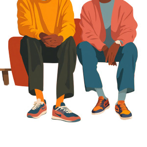 Men Conversing On Couch Vinyl Car Decal Sticker – Waterproof & UV-Resistant 3.4133333333333336"