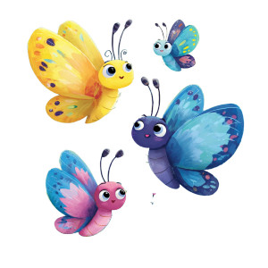 Happy Cartoon Butterflies Vinyl Car Decal Sticker – Waterproof & UV-Resistant 3.4133333333333336"