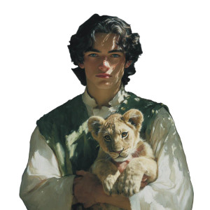 Young Man With Lion Vinyl Car Decal Sticker – Waterproof & UV-Resistant 3.4133333333333336"