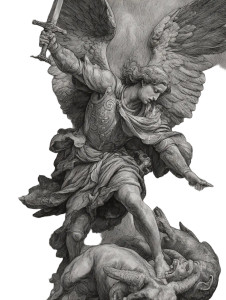 Archangel Michael Defeats Satan Vinyl Car Decal Sticker – Waterproof & UV-Resistant 4.1066666666666665"