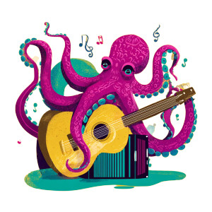 Musical Octopus V2 Vinyl Car Decal Sticker – Waterproof & UV-Resistant 3.4133333333333336"
