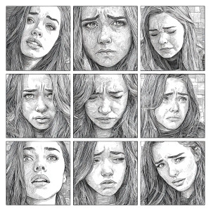 Sadness Expressions Vinyl Car Decal Sticker – Waterproof & UV-Resistant 6.826666666666667"