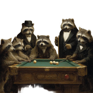 Raccoons Playing Pool Vinyl Car Decal Sticker – Waterproof & UV-Resistant 3.4133333333333336"