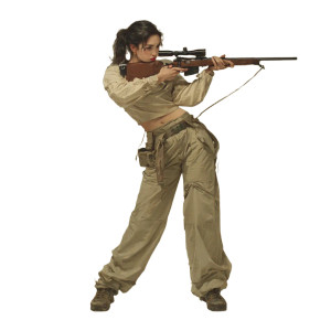 Armed Woman Aiming Vinyl Car Decal Sticker – Waterproof & UV-Resistant 3.4133333333333336"