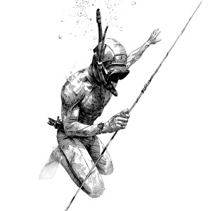 Spearfishing Sketch Vinyl Car Decal Sticker – Waterproof & UV-Resistant 3.4133333333333336"