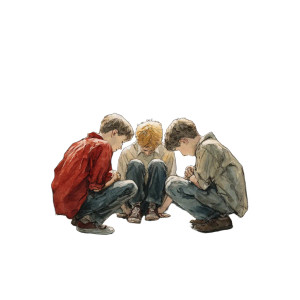 Praying Boys Painting Vinyl Car Decal Sticker – Waterproof & UV-Resistant 3.4133333333333336"