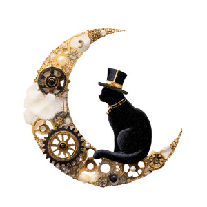 Steampunk Moon Cat Vinyl Car Decal Sticker – Waterproof & UV-Resistant 3.4133333333333336"