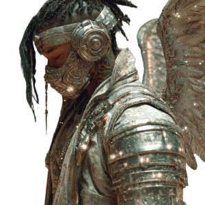 Futuristic Angelic Samurai Vinyl Car Decal Sticker – Waterproof & UV-Resistant 3.4133333333333336"