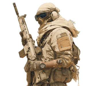 Futuristic Desert Soldier V3 Vinyl Car Decal Sticker – Waterproof & UV-Resistant 3.4133333333333336"