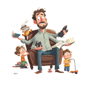 Cartoon Dad Multitasking Vinyl Car Decal Sticker – Waterproof & UV-Resistant 3.4133333333333336"