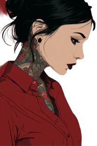 Pensive Tattooed Woman Vinyl Car Decal Sticker – Waterproof & UV-Resistant 8.96"