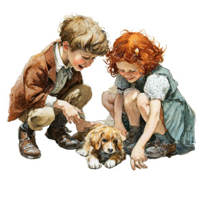 Children With Puppy Vinyl Car Decal Sticker – Waterproof & UV-Resistant 3.4133333333333336"