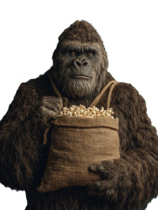 Sasquatch With Popcorn Vinyl Car Decal Sticker – Waterproof & UV-Resistant 8.213333333333333"