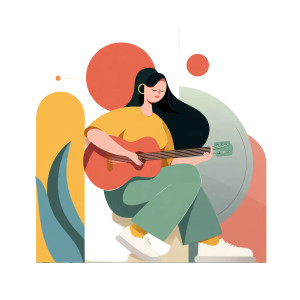 Woman Playing Guitar Vinyl Car Decal Sticker – Waterproof & UV-Resistant 6.826666666666667"