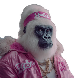 Gorilla Dressed As Barbie Vinyl Car Decal Sticker – Waterproof & UV-Resistant 3.4133333333333336"