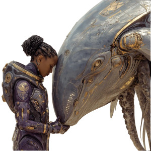 Astronaut Meets Alien V6 Vinyl Car Decal Sticker – Waterproof & UV-Resistant 3.4133333333333336"