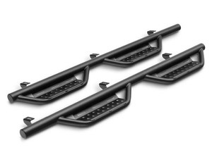 N-Fab Nerf Bar 114417512 RS Series; With Drop Down Steps; 2 Inch Round Bent; Black Textured Powder Coated; Steel; Without End Caps; Rocker Panel Mount