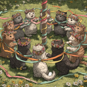 Dancing Flower Cats Vinyl Car Decal Sticker – Waterproof & UV-Resistant 3.4133333333333336"