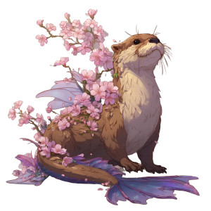 Cherry Blossom Otter Dragon Vinyl Car Decal Sticker – Waterproof & UV-Resistant 3.4133333333333336"