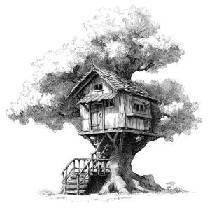 Tiny Tree House Vinyl Car Decal Sticker – Waterproof & UV-Resistant 3.4133333333333336"