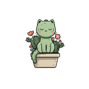 Cactus Cat Sticker Vinyl Car Decal Sticker – Waterproof & UV-Resistant 3.4133333333333336"