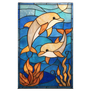 Dolphins In Stained Glass Vinyl Car Decal Sticker – Waterproof & UV-Resistant 3.4133333333333336"