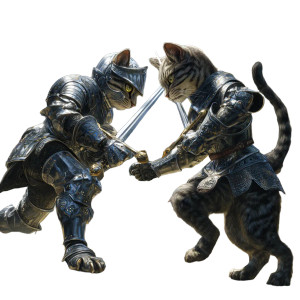 Knightly Cat Duel Vinyl Car Decal Sticker – Waterproof & UV-Resistant 6.826666666666667"